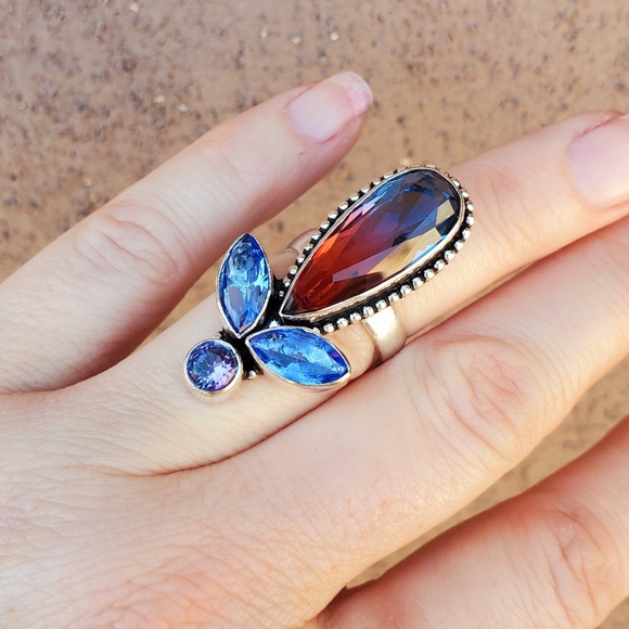 New Bi-Color Tourmaline Multi Gemstone 925 Silver Ring. - Picture 13 of 14